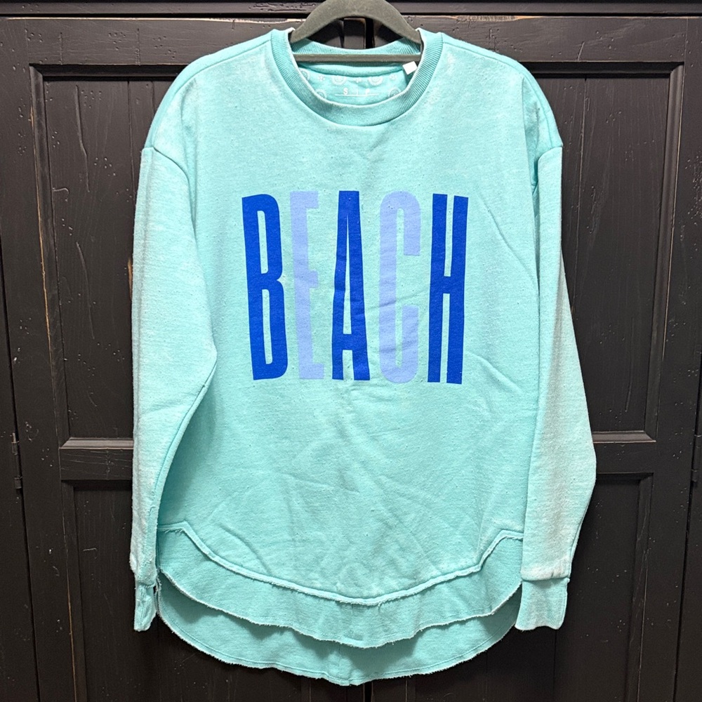Royce distressed Mint Green BEACH Print Sweatshirt Small